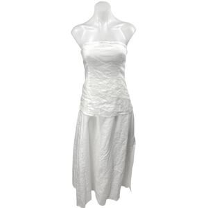 DISSH White 100% Linen Strapless Sleeveless Cutout Tube Midi Fit & Flare Dress 4